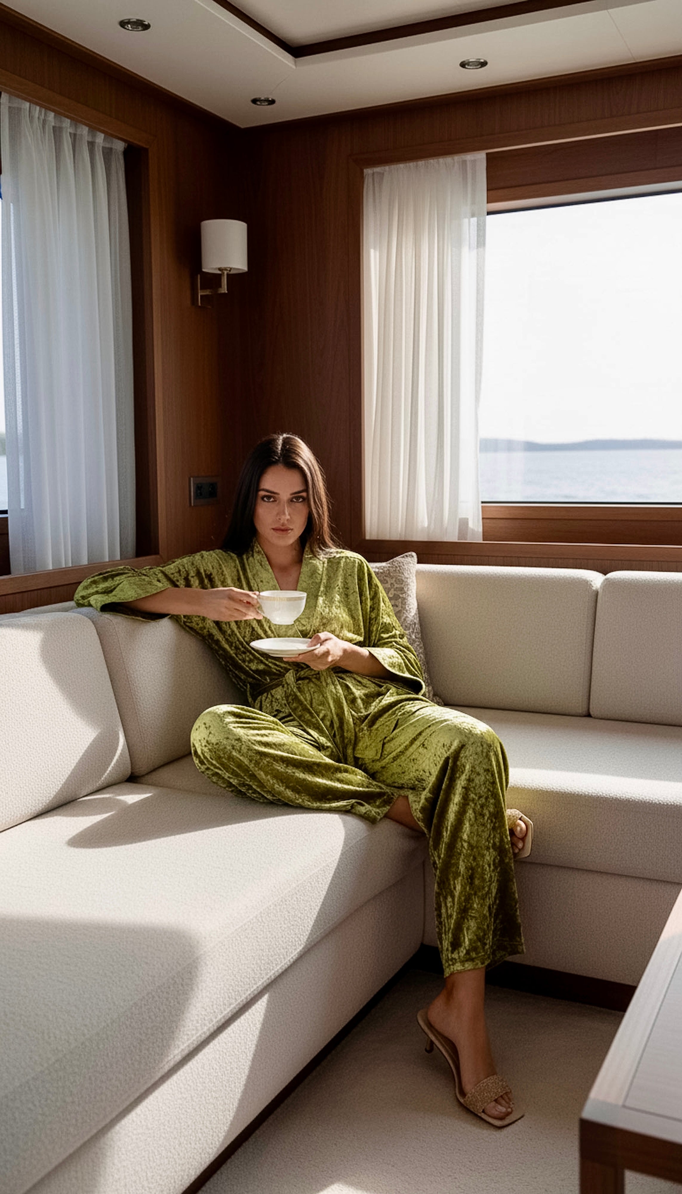 Women’s Velvet Tie Waist Lounge Set - Cozy Long Sleeve Top & Pants