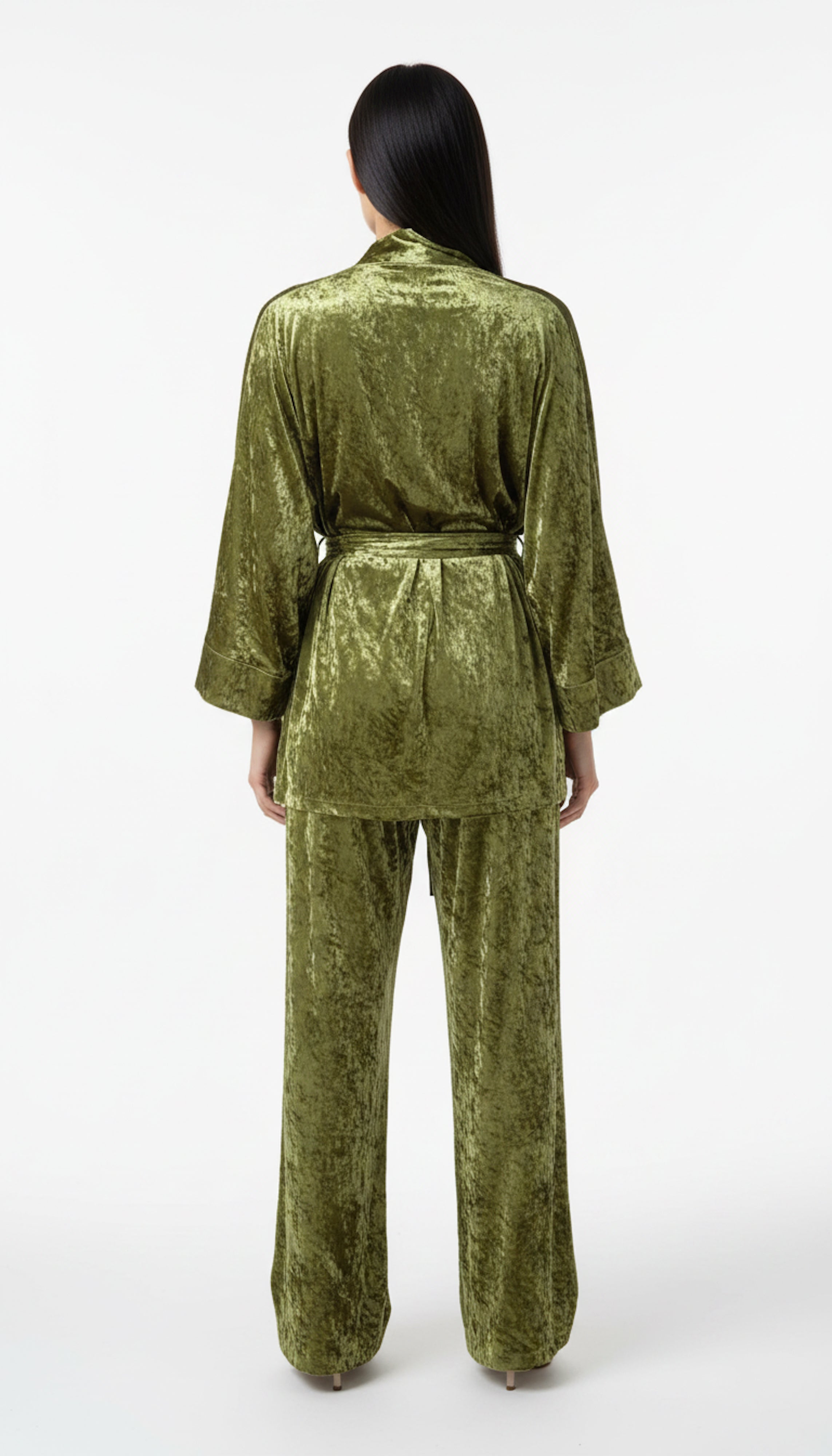 Women’s Velvet Tie Waist Lounge Set - Cozy Long Sleeve Top & Pants