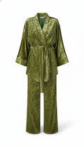 Women’s Velvet Tie Waist Lounge Set - Cozy Long Sleeve Top & Pants