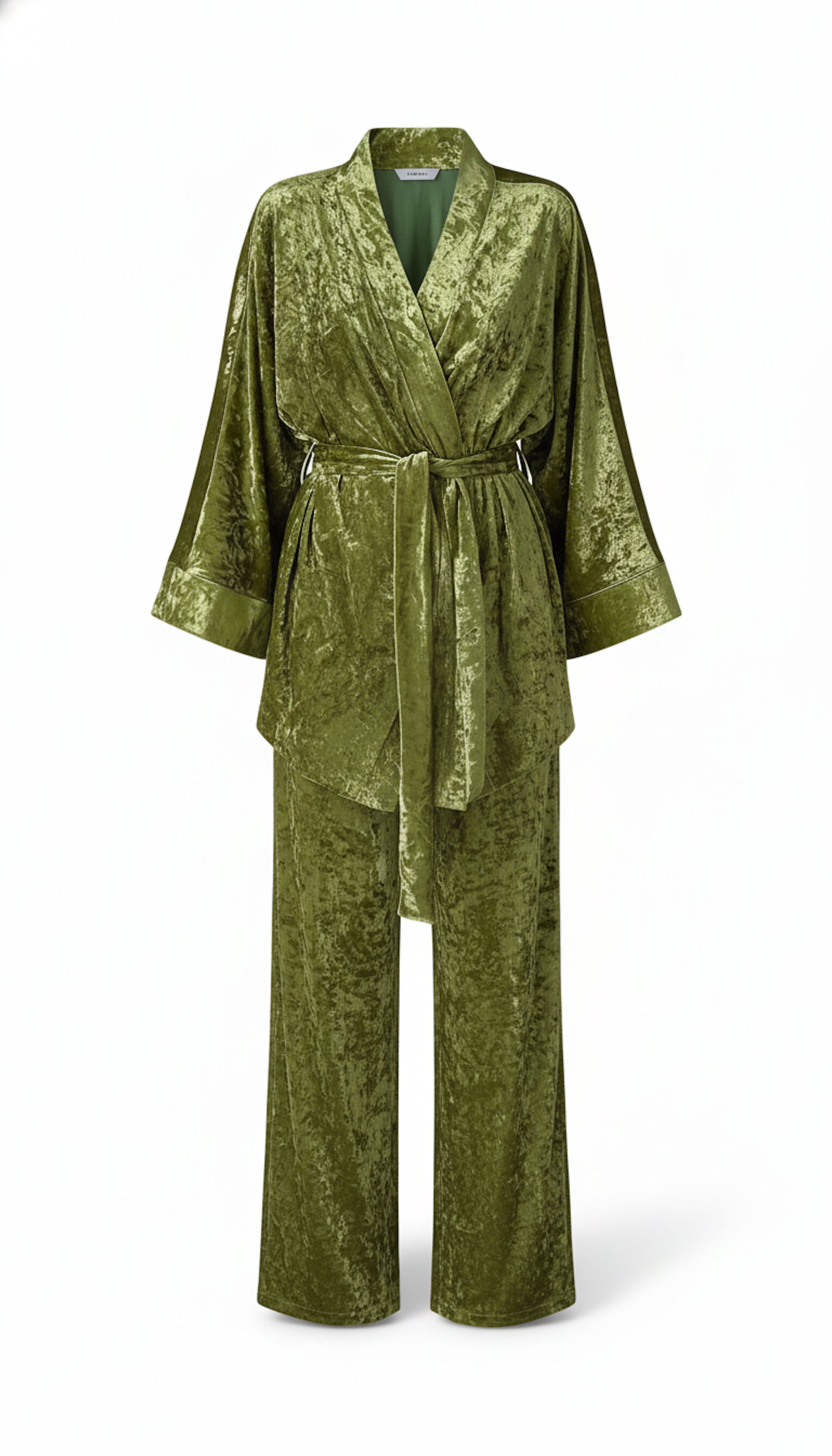 Women’s Velvet Tie Waist Lounge Set - Cozy Long Sleeve Top & Pants