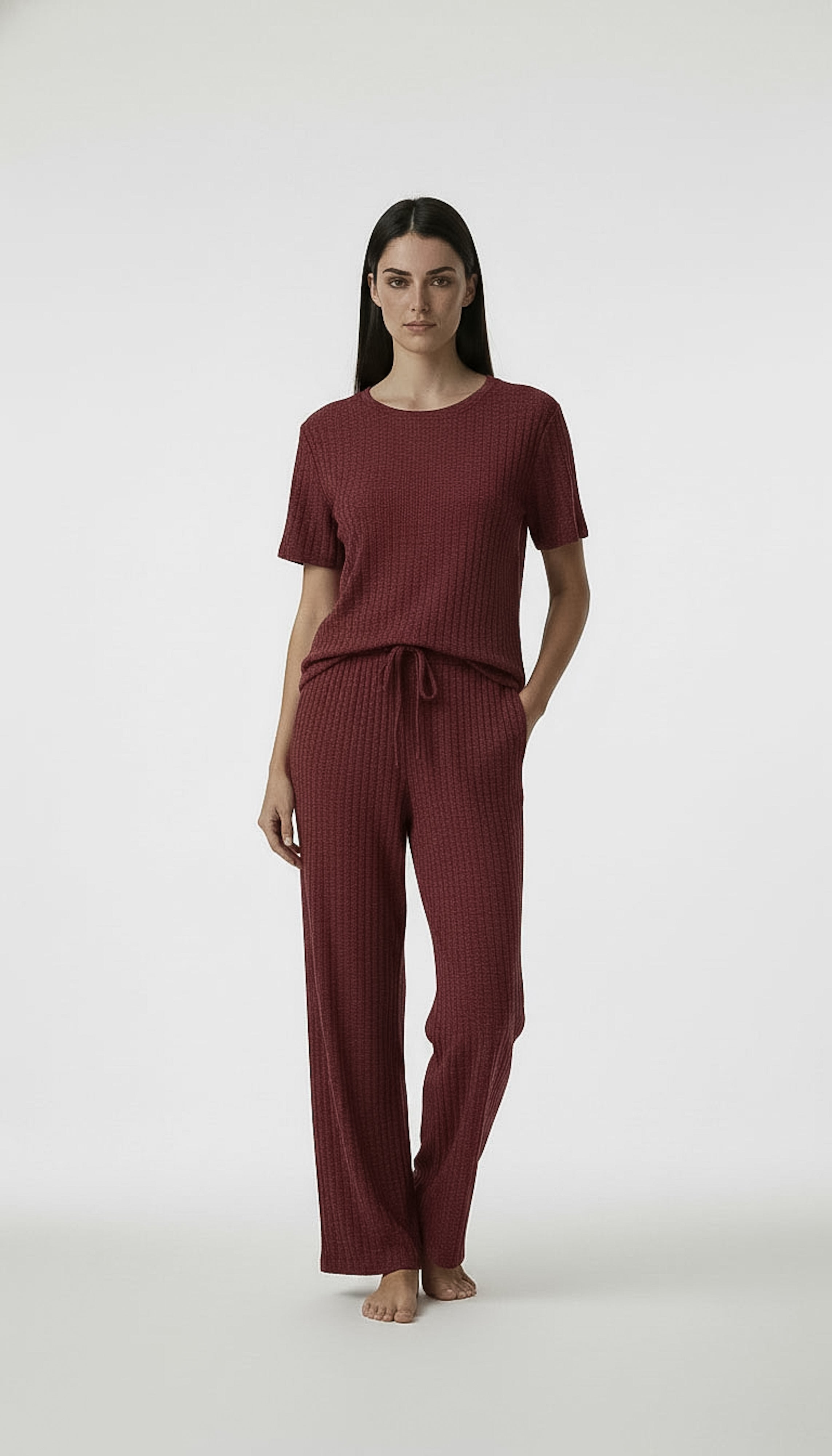 Refined Ribbed Knit Two-Piece Lounge Set