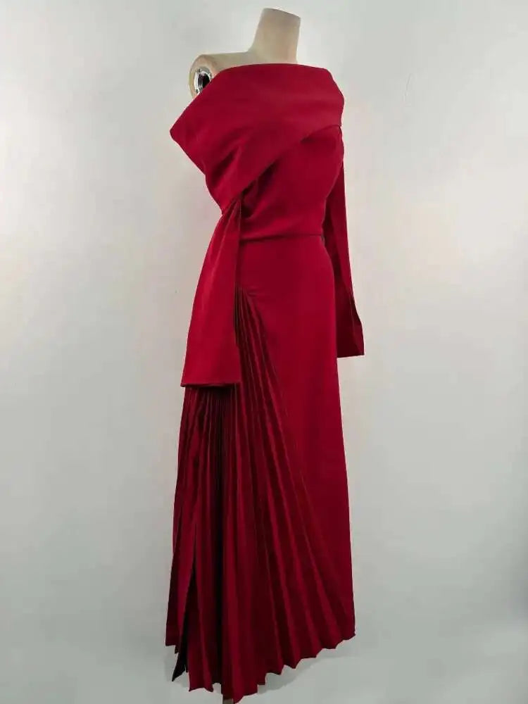 High Waist Pleated Ankle-length Dress