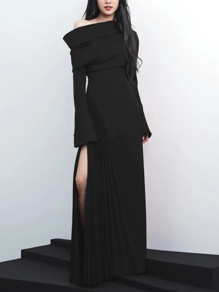 High Waist Pleated Ankle-length Dress