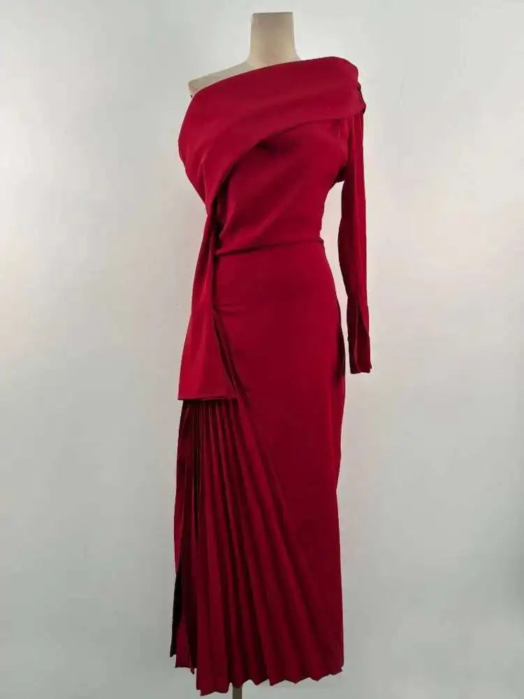 High Waist Pleated Ankle-length Dress